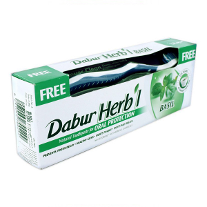 зубная паста Dabur Herbl BASIL в комплекте с зубной щеткой, 150 гр.