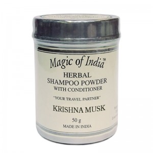 Сухой шампунь-кондиционер на основе мыльных бобов Шикаккай Кришна муск (Herbal Shampoo powder Magic of India), 50 грамм